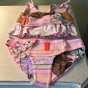 Maaji Girl’s Two Piece Swimwear; Size 16. In Rainbow Megaphone/Pink; Reversible.